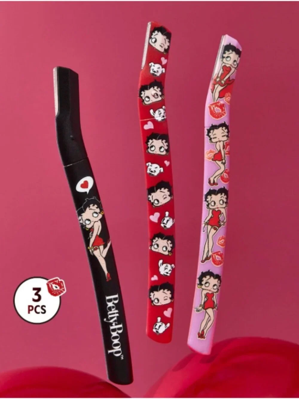 Betty Boop 3-Piece Eyebrow Razor Set Facial Hair Trimmers with Safety Caps